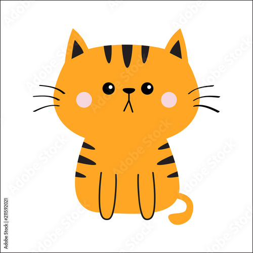 Orange red cat sad head face silhouette. Cute cartoon sitting kitty character. Kawaii animal. Funny baby kitten. Love Greeting card. Flat design. White background Isolated.