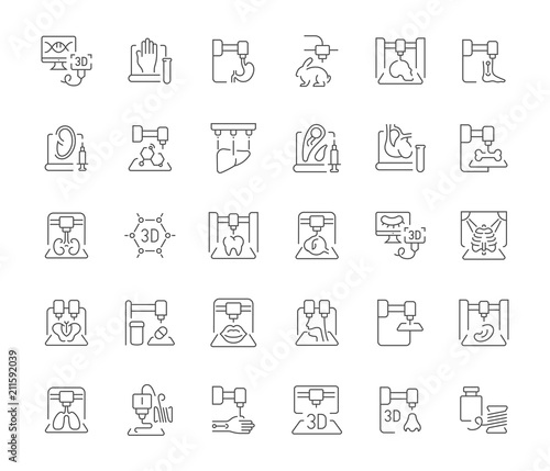 Set of Simple Icons of 3D Bioprinting.