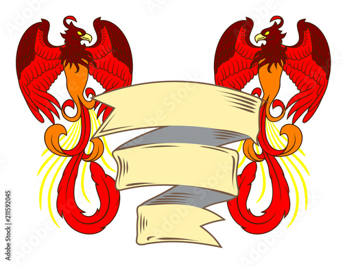 Phoenix rose from the flames and banner
