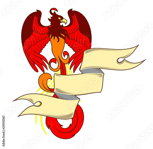 Phoenix rose from the flames and banner