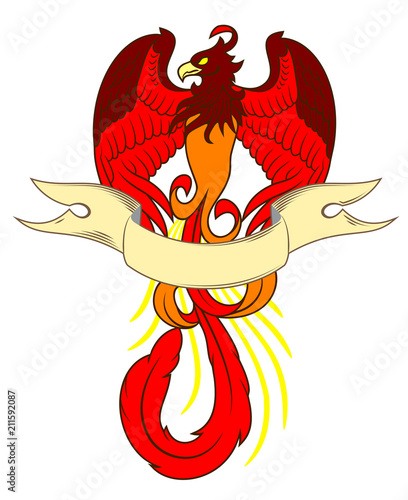 Phoenix rose from the flames and banner