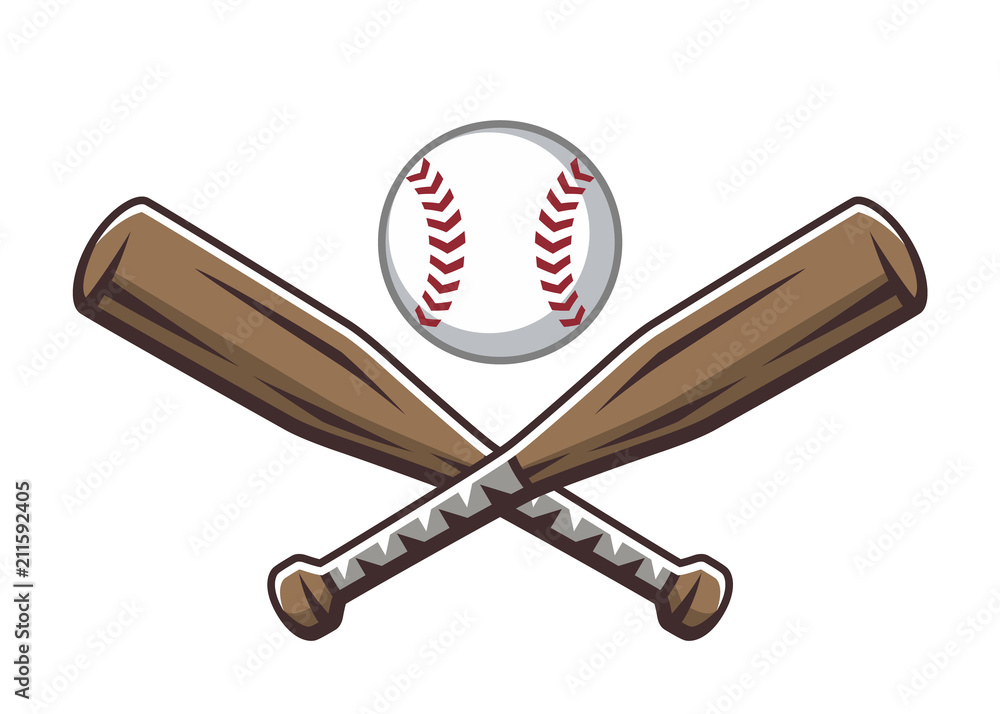 Two crossed wooden baseball bats and ball. Sport logo, emblem, symbol,  sign, badge, label, vector illustration in cartoon style, isolated on white  background. Stock Vector | Adobe Stock