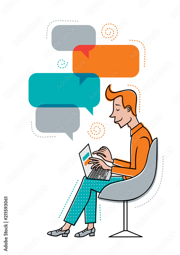 laptop_man3/Young man sitting in a chair with a laptop. Man communicates online. laptop_man3/Young man sitting in a chair with a laptop. Man communicates online.