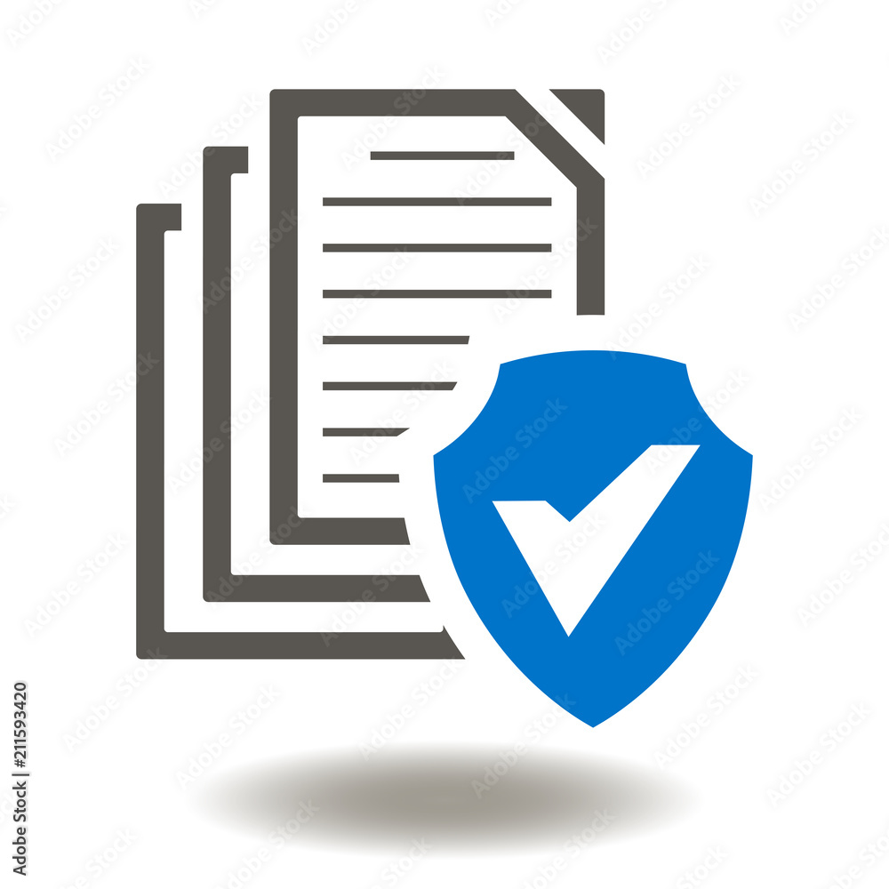 Files document with shield and check mark icon vector. Sheets of paper