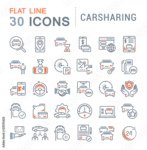 Set Vector Line Icons of Carsharing.