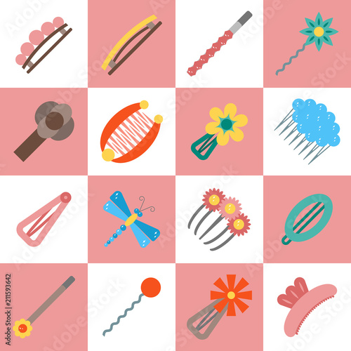 Vector cartoon flat hairpins
