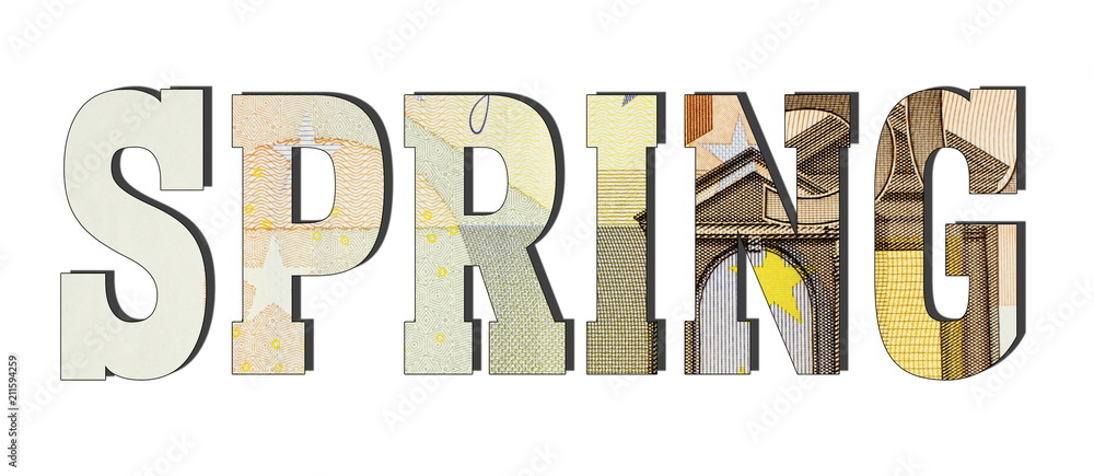 Spring. Euro banknotes. Money texture. Isolated on white background. Spring. Euro banknotes. Money texture. Isolated on white background.
