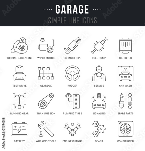 Set Vector Line Icons of Garage.