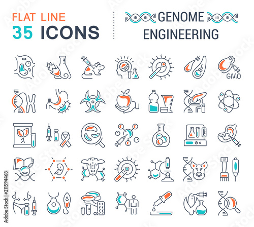 Set Vector Line Icons of Genome Engineering.