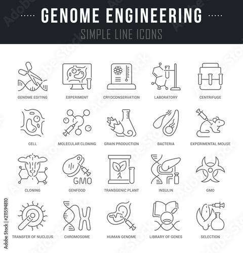 Set Vector Line Icons of Genome Engineering.