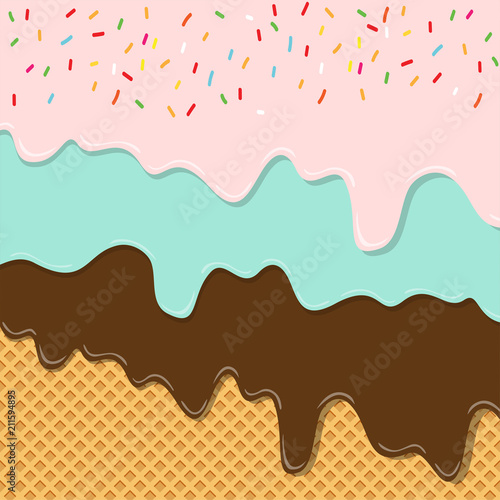 sweet flavor ice cream texture layer melted on wafer background pattern wallpaper. vector illustration. punchy creative pastels and pastel minimalism background with copy space.