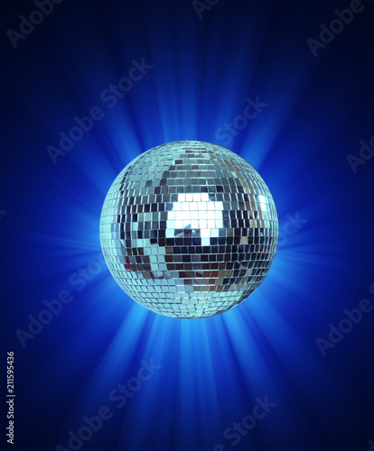 Shining Disco Ball on blue background light