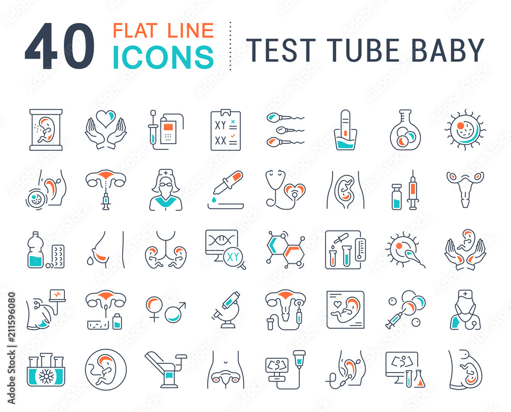 Set Vector Line Icons of Test Tube Baby.
