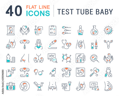 Set Vector Line Icons of Test Tube Baby.