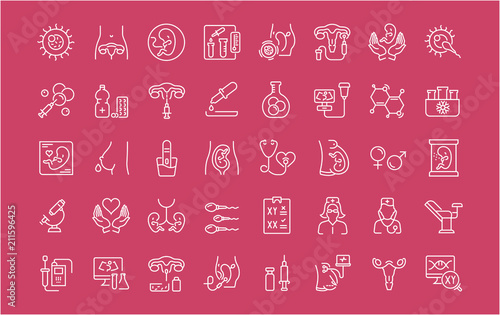 Set of Line Icons of Test Tube Baby.
