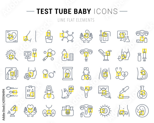 Set Vector Line Icons of Test Tube Baby.