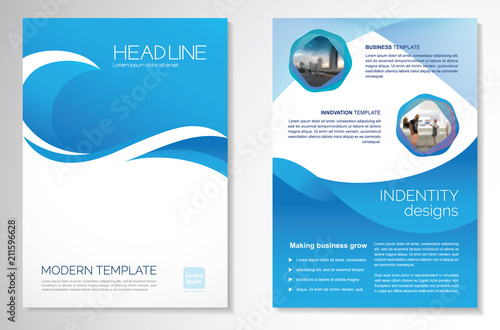 Template vector design for Brochure, Annual Report, Magazine, Poster, Corporate Presentation, Portfolio, Flyer, infographic, layout modern with blue color size A4, Front and back, Easy to use.