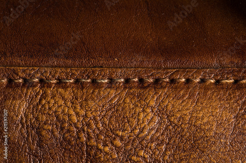 leather skin bag texture background with sew and thread