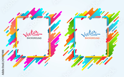 Dynamic motion of geometric shapes. Vibrant gradient. Colorful flat shape on white background. Futuristic abstract image. Template for the design of packaging, books, banners, invitations. Vector.