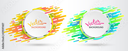 Bright colored shapes on a white background. Effect of motion of geometric elements. Blurred shadow. Stylish modern composition. Template for design projects. Vector illustration.