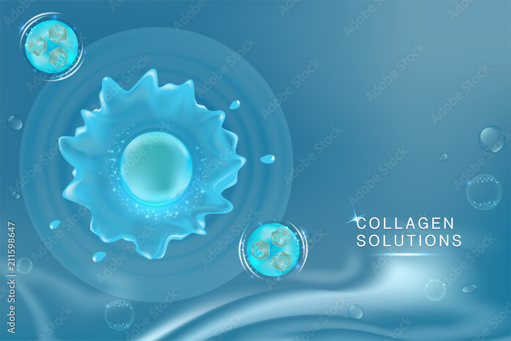 Blue Collagen Serum drop, cosmetic advertising background ready to use, luxury skin care ad, Illustration 3d vector.