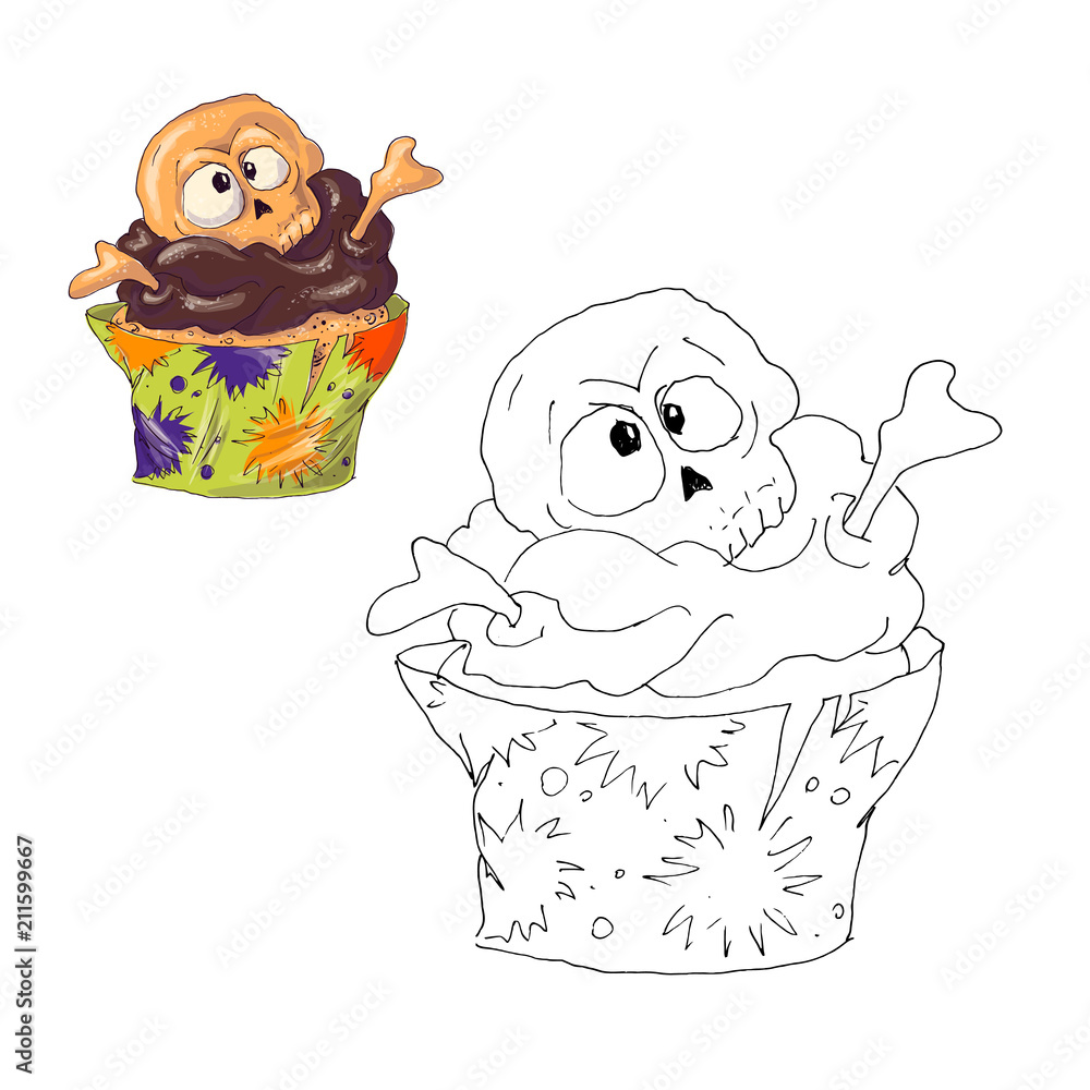 Vetor do Stock: Coloring page. Halloween cupcake. Color by numbers ...
