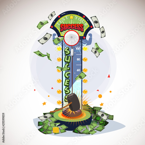 success tester machine. test you successful and money concept - vector