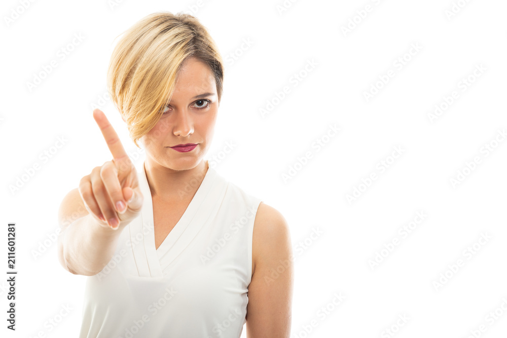 Young pretty business woman showing denial gesture. Young pretty business woman showing denial gesture.