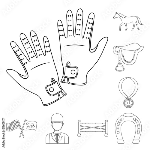 Hippodrome and horse outline icons in set collection for design. Horse Racing and Equipment vector symbol stock web illustration.