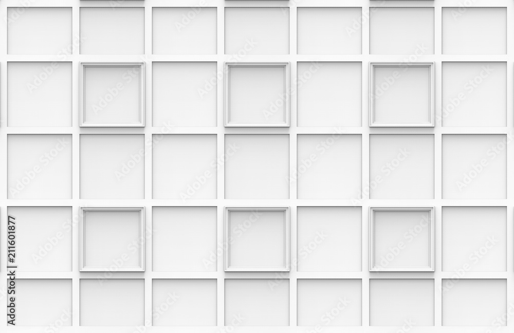Fototapeta premium 3d rendering. modern white square frame pattern wall background.