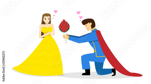 Prince give flower bouquet to princess, vector art