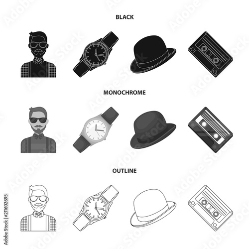 Hipster, fashion, style, subculture .Hipster style set collection icons in black,monochrome,outline style vector symbol stock illustration web.