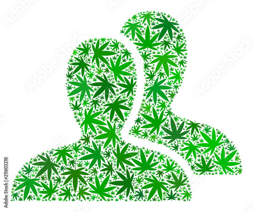 Clients mosaic of cannabis leaves in variable sizes and green tones. Vector flat marijuana leaves are composed into clients illustration. Herbal vector illustration.