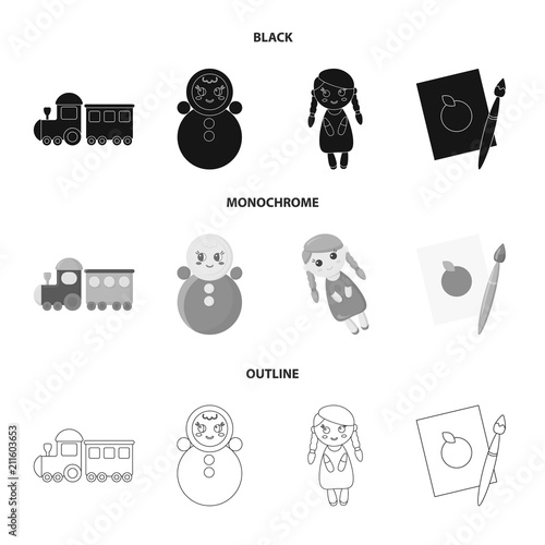 Train.kukla, picture.Toys set collection icons in black,monochrome,outline style vector symbol stock illustration web.
