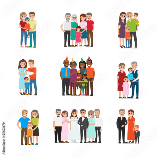 Set of Celebrating Family Holidays People Vector