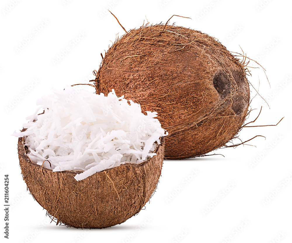 Coconut with grated coconut in shell Coconut with grated coconut in shell
