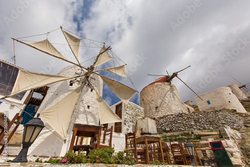 Tradition wind mills in Olympos village, Karpathos island, Dodecanese Greece photo