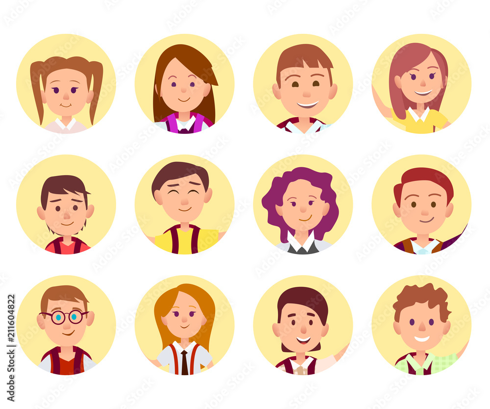 Children Face Front View Close-up School Selfie Children Face Front View Close-up School Selfie