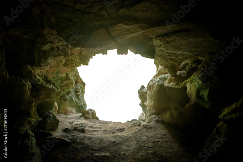 Fotografiet cave mouth stone isolate on white background