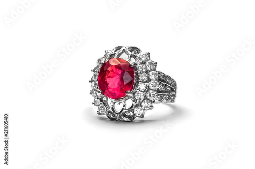 wedding ring  ruby gemstone on white background