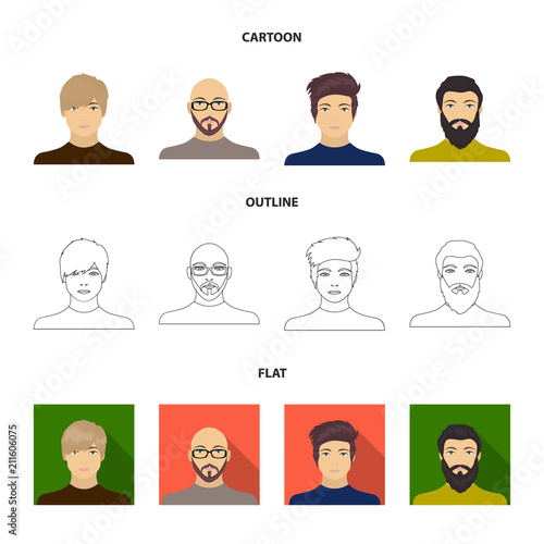The face of a Bald man with glasses and a beard, a bearded man, the appearance of a guy with a hairdo. Face and appearance set collection icons in cartoon,outline,flat style vector symbol stock