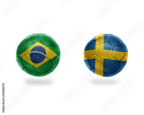 football balls with national flags of brazil and sweden.