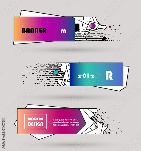 Creative geometric promotion banners, scroll, price tag, sticker, badge, poster. Vector design