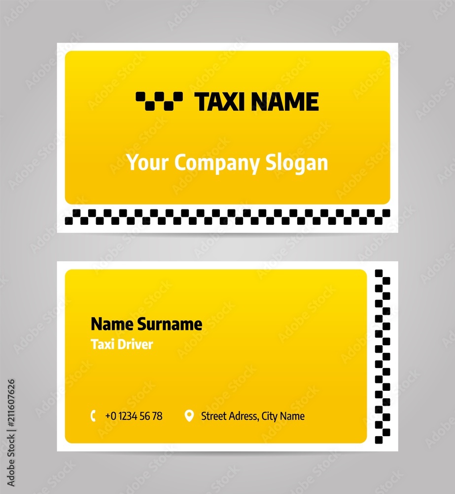 Taxi business or visiting card. Vector layout design template for taxi service.