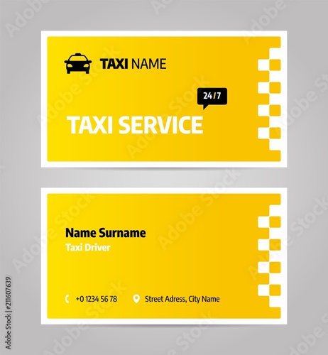 Taxi business or visiting card. Vector layout design template for taxi service.