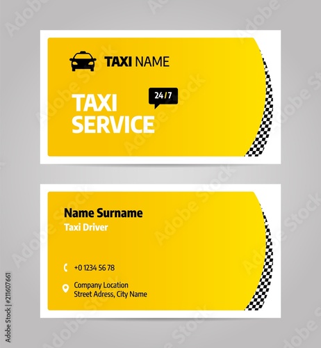 Taxi business or visiting card. Vector layout design template for taxi service.