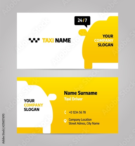 Taxi business or visiting card. Vector layout design template for taxi service.