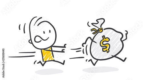 Strichfiguren / Strichmännchen: Geld hinterherlaufen. (Nr. 262)
