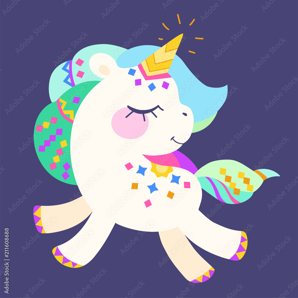 Fototapeta premium Cute unicorn with colorful mane and tail