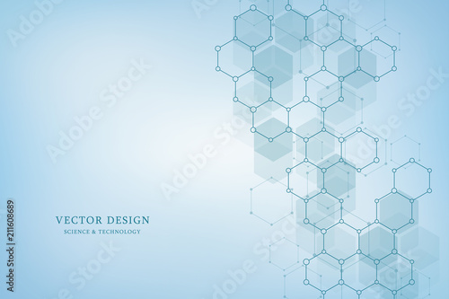 Vector geometric background from hexagons. Abstract molecular structure and chemical elements. Medical, science and technology concept.